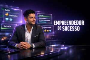 Imagem representando um guia detalhado sobre pagamentos, Metwallet e saques para agência chamet, com destaque para uma jovem empreendedora brasileira moderna em ambiente tecnológico.