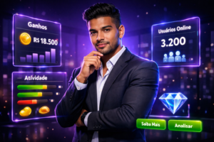 Imagem ultra-realista de gestor brasileiro analisando dashboards de métricas no estilo futurista para post sobre métricas de desempenho agência chamet, com visual técnico e elementos de UI chamet agency.