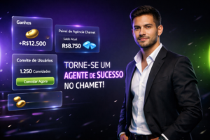 Imagem profissional para tutorial de onboarding de agentes na chamet agency, mostrando um empreendedor brasileiro em ambiente futurista e painéis de controle digitais em português.