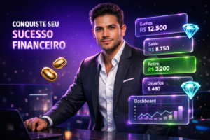 Retrato profissional com painéis futuristas mostrando dashboards de compliance e impostos, focando no tema chamet agency, criado para um guia de estratégias legais em tecnologia.